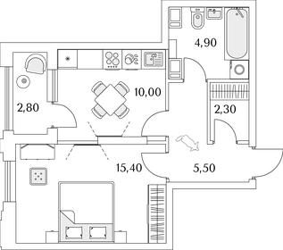 Квартира 39,5 м², 1-комнатная - изображение 1