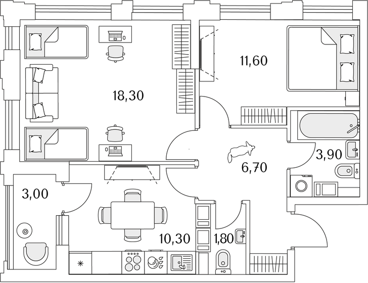 54,1 м², 2-комнатная квартира 11 697 496 ₽ - изображение 1