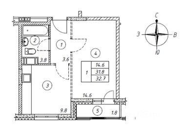 Квартира 32,7 м², 1-комнатная - изображение 2