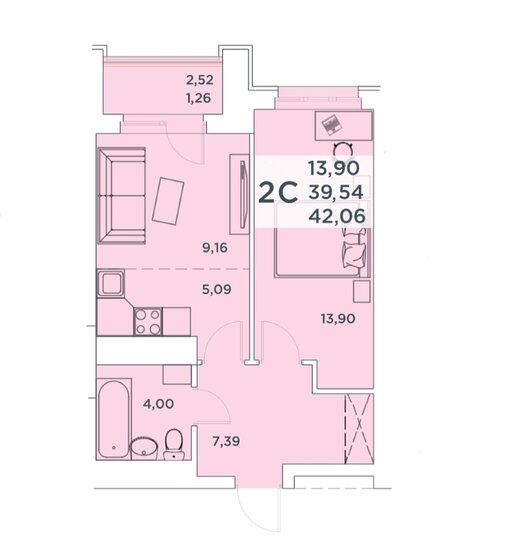 42,1 м², 2-комнатная квартира 6 599 000 ₽ - изображение 1