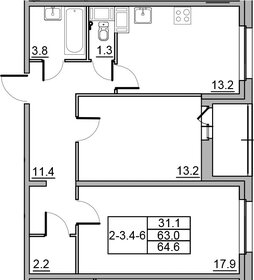 Квартира 64,5 м², 2-комнатная - изображение 1