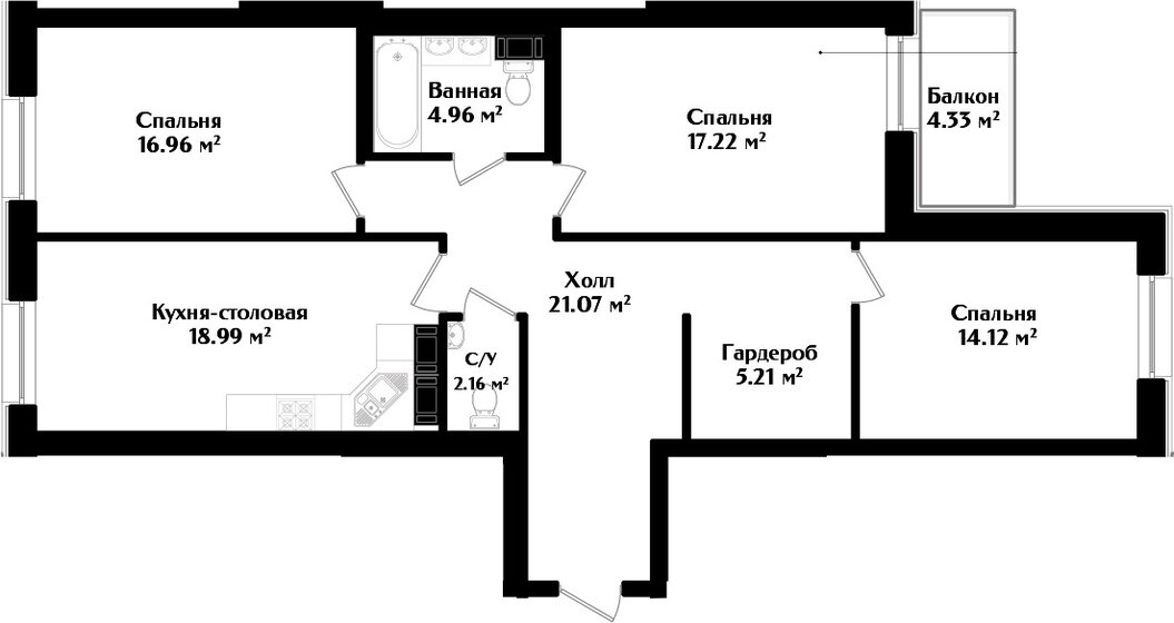 102 м², 3-комнатная квартира 42 270 000 ₽ - изображение 1