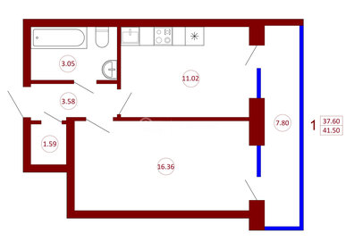 41,5 м², 1-комнатная квартира 5 478 000 ₽ - изображение 8