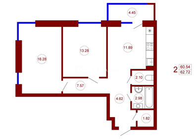 Квартира 62,7 м², 2-комнатная - изображение 1