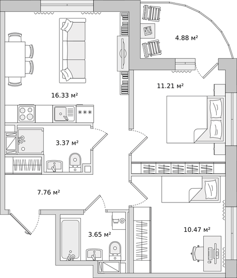 57,7 м², 2-комнатная квартира 11 961 686 ₽ - изображение 1