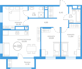 82,6 м², 3-комнатная квартира 8 976 000 ₽ - изображение 1