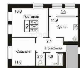 59,6 м², 2-комнатная квартира 6 300 000 ₽ - изображение 32