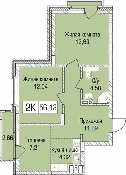 56,7 м², 2-комнатная квартира 7 452 800 ₽ - изображение 1