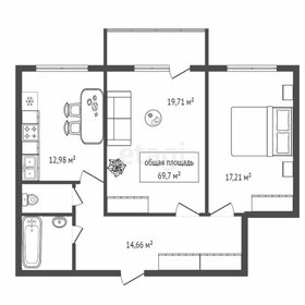 Квартира 69,7 м², 1-комнатная - изображение 2