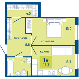 Квартира 43,3 м², 1-комнатная - изображение 1