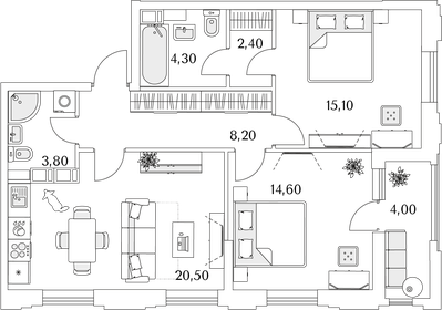 70,9 м², 2-комнатная квартира 17 930 708 ₽ - изображение 20