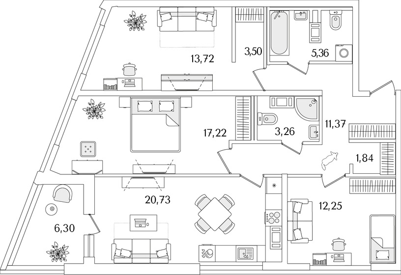 92,4 м², 3-комнатная квартира 24 344 988 ₽ - изображение 1