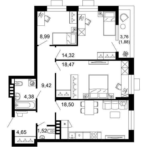 82,1 м², 3-комнатная квартира 14 420 272 ₽ - изображение 1