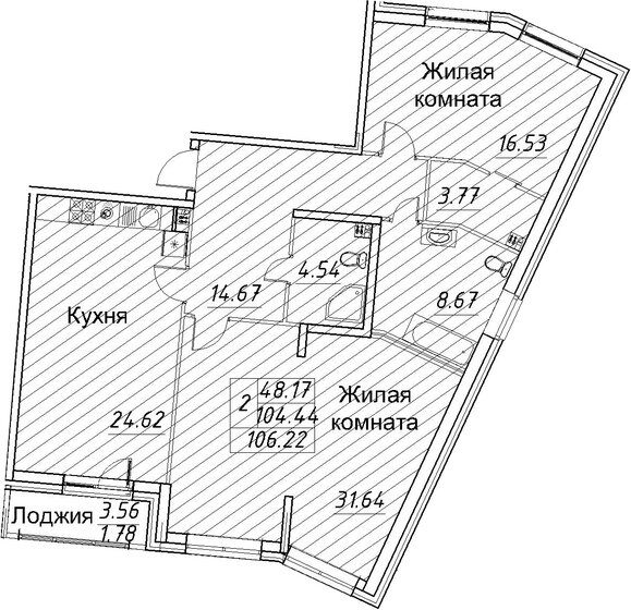 106,2 м², 2-комнатная квартира 23 900 000 ₽ - изображение 1