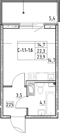 23,9 м², квартира-студия 9 375 000 ₽ - изображение 1