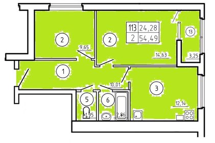 Квартира 54,5 м², 2-комнатная - изображение 1