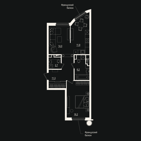 62,1 м², 2-комнатная квартира 15 814 267 ₽ - изображение 1