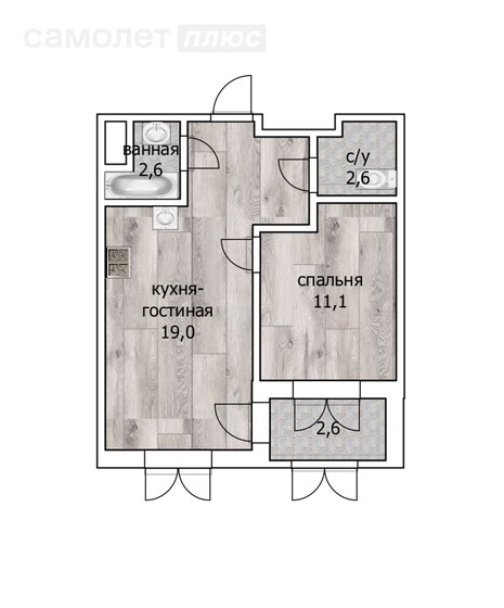 44,6 м², 2-комнатная квартира 7 400 000 ₽ - изображение 1