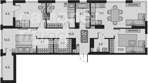 Квартира 109,9 м², 5-комнатная - изображение 1