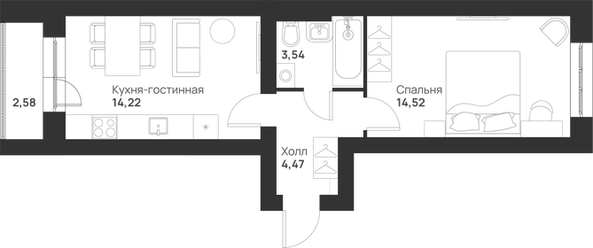 43 м², 1-комнатная квартира 4 100 000 ₽ - изображение 133