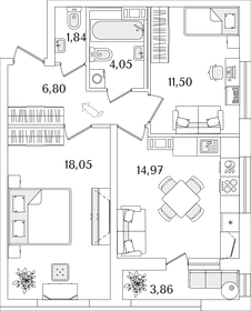 Квартира 59,1 м², 2-комнатная - изображение 1