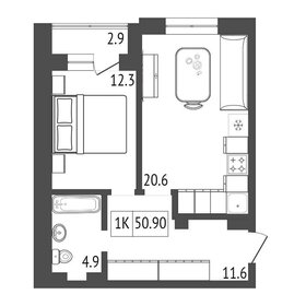 Квартира 50,9 м², 1-комнатная - изображение 2