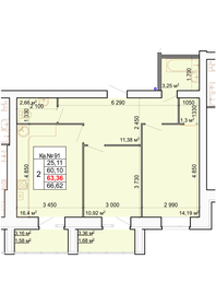 Квартира 63,4 м², 2-комнатная - изображение 1