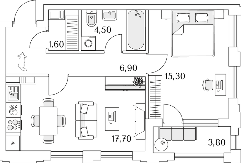 47,8 м², 1-комнатная квартира 13 080 784 ₽ - изображение 1