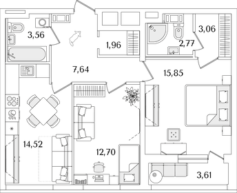 Квартира 63,9 м², 2-комнатная - изображение 1