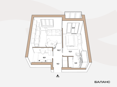 35,5 м², 1-комнатная квартира 6 730 000 ₽ - изображение 11