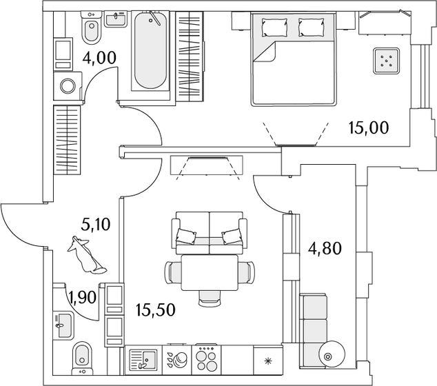 43,9 м², 1-комнатная квартира 10 513 597 ₽ - изображение 1