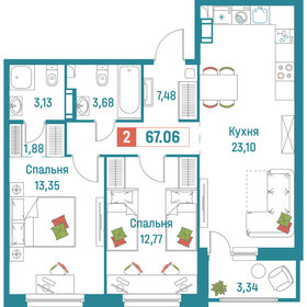67,1 м², 2-комнатная квартира 12 788 342 ₽ - изображение 3