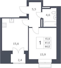 Квартира 44 м², 1-комнатная - изображение 1