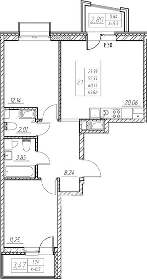 63,8 м², 2-комнатная квартира 7 950 000 ₽ - изображение 1