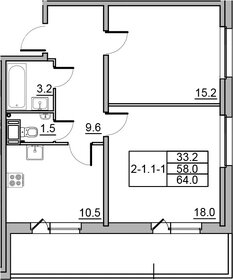 Квартира 64,3 м², 2-комнатная - изображение 1