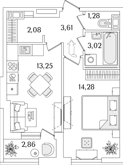 39 м², 1-комнатная квартира 10 877 337 ₽ - изображение 1