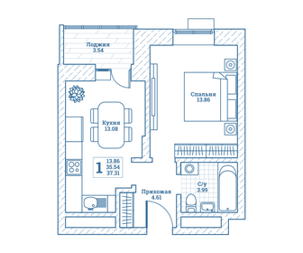 37,3 м², 1-комнатная квартира 4 458 545 ₽ - изображение 4