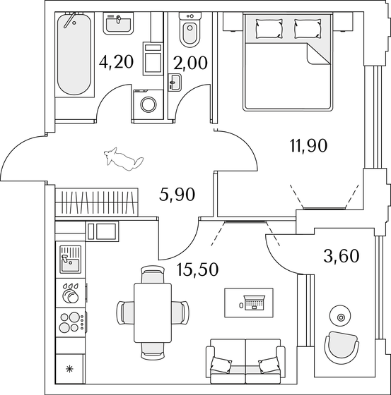 41,3 м², 1-комнатная квартира 8 626 232 ₽ - изображение 1