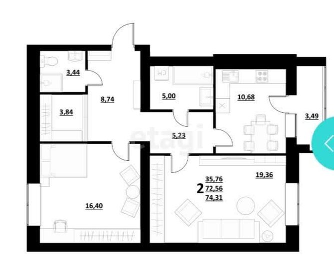 72,6 м², 2-комнатная квартира 8 000 000 ₽ - изображение 50