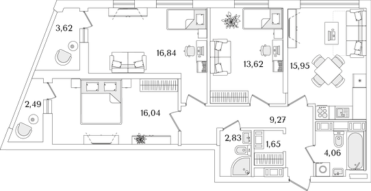 Квартира 83,3 м², 3-комнатная - изображение 1