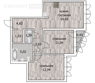 Квартира 55,1 м², 3-комнатная - изображение 2