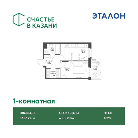 37,9 м², 1-комнатная квартира 11 550 756 ₽ - изображение 1