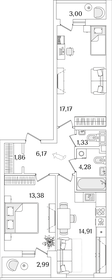 Квартира 62,1 м², 2-комнатная - изображение 1