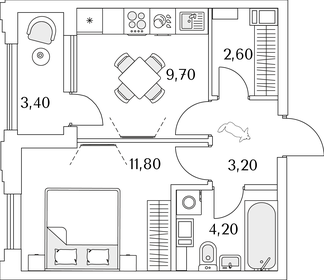 Квартира 33,2 м², 1-комнатная - изображение 1