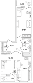 Квартира 62,4 м², 2-комнатная - изображение 1