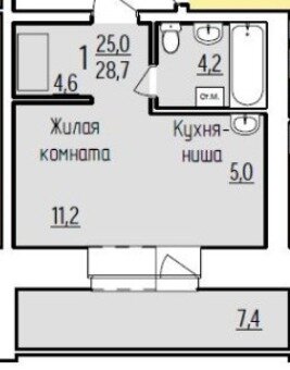 29 м², 1-комнатная квартира 5 840 000 ₽ - изображение 1