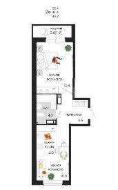 Квартира 43,2 м², 2-комнатная - изображение 1