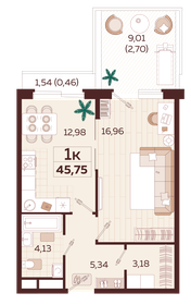 Квартира 45,8 м², 1-комнатная - изображение 1