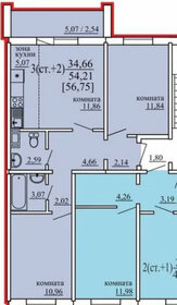 Квартира 56,8 м², 3-комнатная - изображение 1