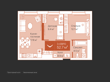 Квартира 52,7 м², 2-комнатная - изображение 1